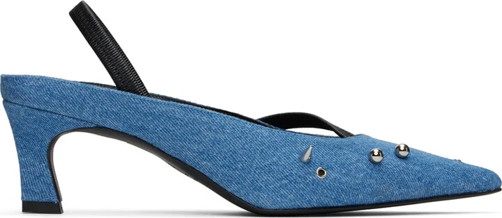 Justine Clenquet Blue Joy Denim Slingback Heels