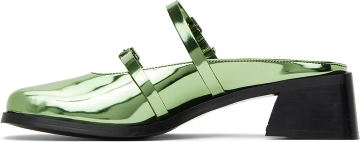 Justine Clenquet Green Andie Metallic Mules - Image 3