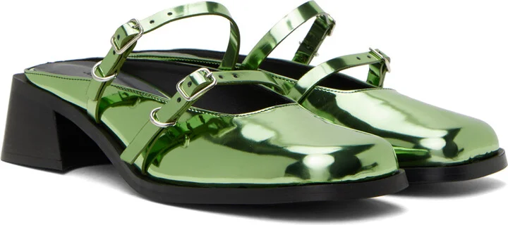 Justine Clenquet Green Andie Metallic Mules - Image 4
