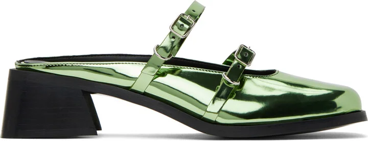 Justine Clenquet Green Andie Metallic Mules