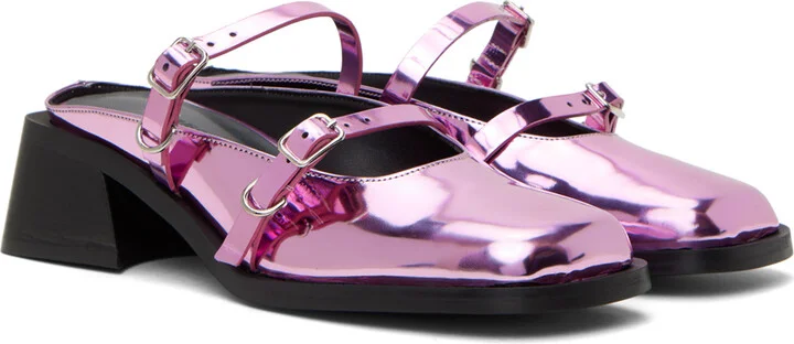 Justine Clenquet Pink Andie Metallic Mules - Image 4