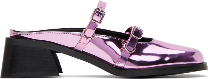 Justine Clenquet Pink Andie Metallic Mules
