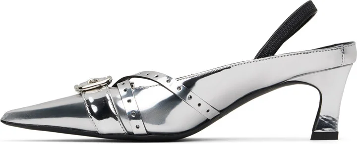 Justine Clenquet Silver Joan Slingback Heels - Image 3