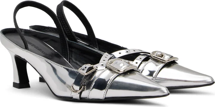 Justine Clenquet Silver Joan Slingback Heels - Image 4