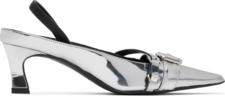 Justine Clenquet Silver Joan Slingback Heels