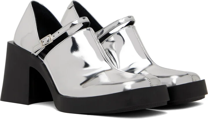 Justine Clenquet Silver Kim Mary Jane Heels - Image 4