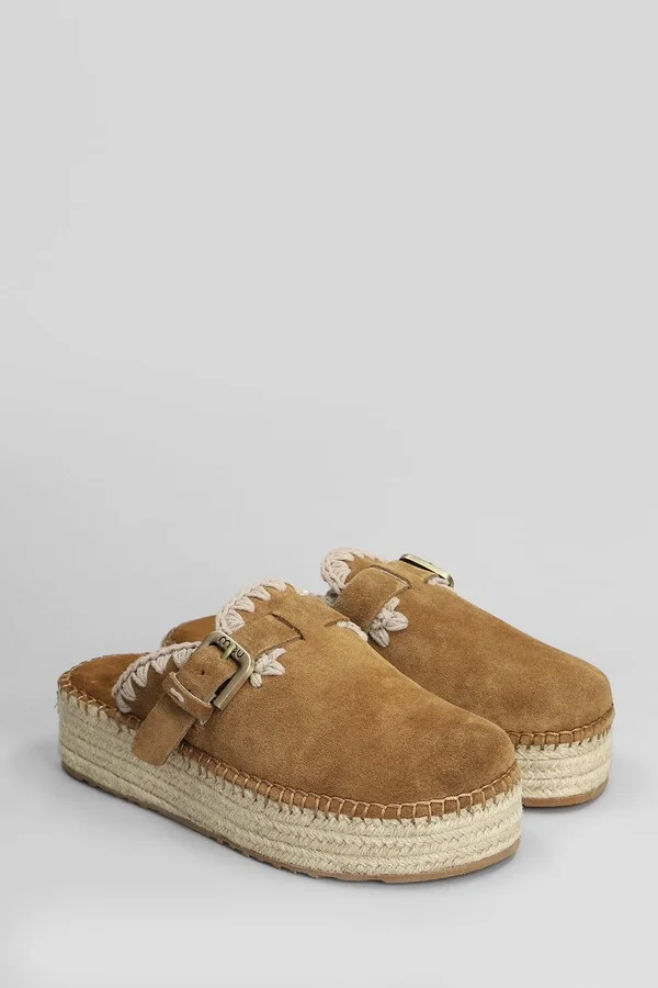 Jute Clog Plain Slipper-mule In Leather Color Suede - Image 2