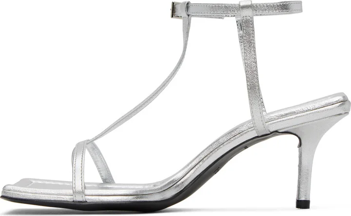 Juun.J Silver Leather Heeled Sandals - Image 3