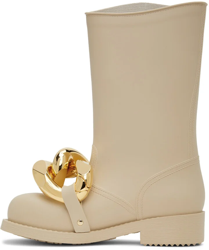 JW Anderson Beige High Chain Rubber Boots - Image 3