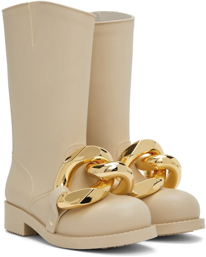 JW Anderson Beige High Chain Rubber Boots - Image 4