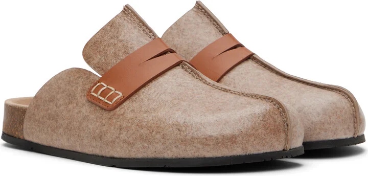 JW Anderson Beige Laminated Felt Loafer Mules - Image 4