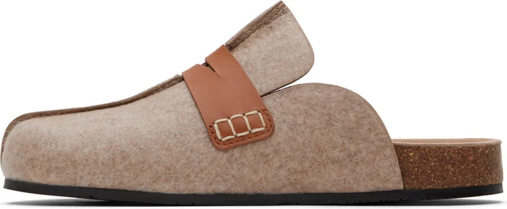 JW Anderson Beige Laminated Felt Loafer Mules - Image 3