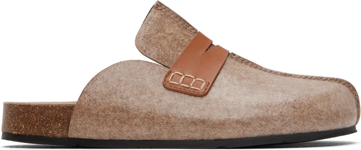 JW Anderson Beige Laminated Felt Loafer Mules
