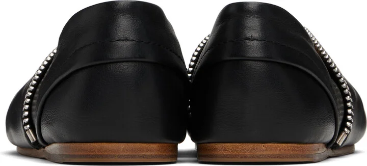 JW Anderson Black Biker Zip Leather Ballerina Flats - Image 2