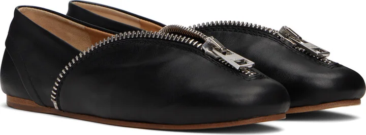 JW Anderson Black Biker Zip Leather Ballerina Flats - Image 4