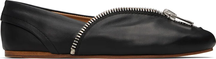 JW Anderson Black Biker Zip Leather Ballerina Flats