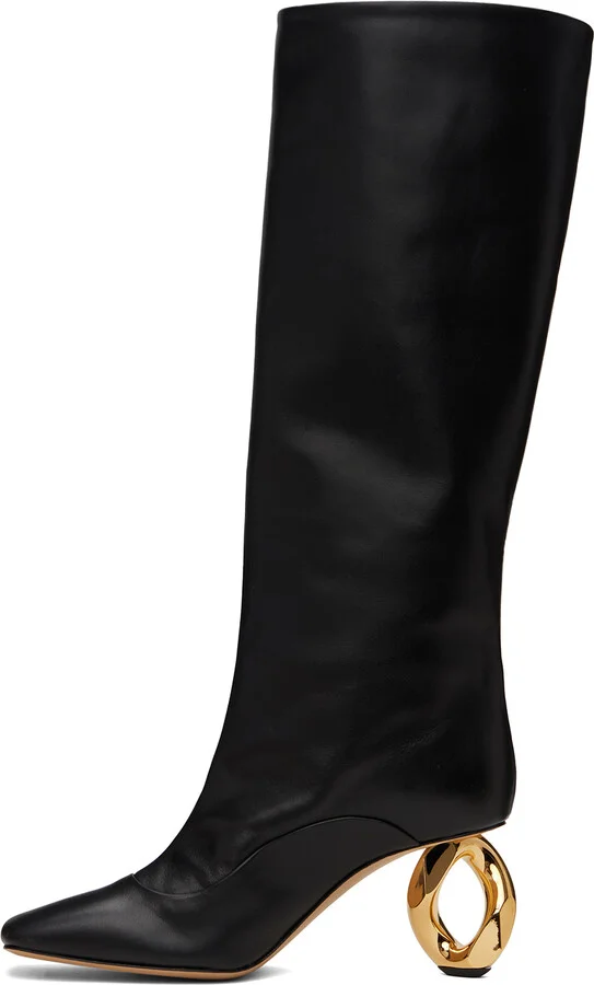 JW Anderson Black Chain Heel Tall Boots - Image 3