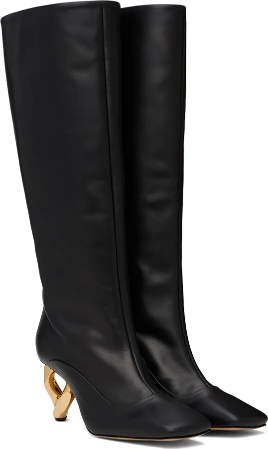 JW Anderson Black Chain Heel Tall Boots - Image 4