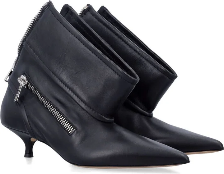 JW Anderson Black Leather Biker Kitten Heel Ankle Boot - Image 2