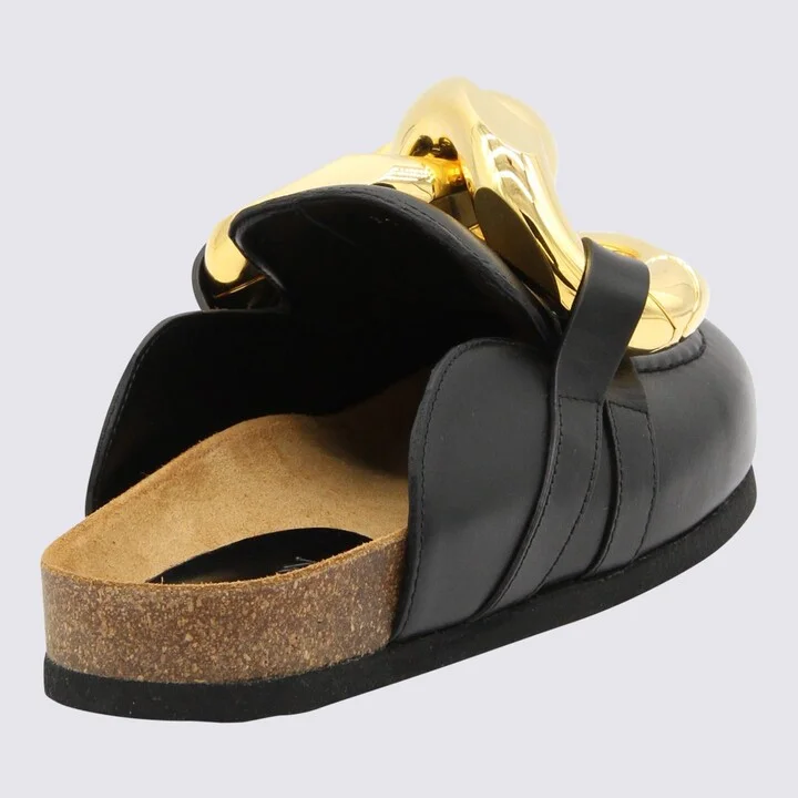 JW Anderson Black Leather Chain Loafer Mules - Image 2