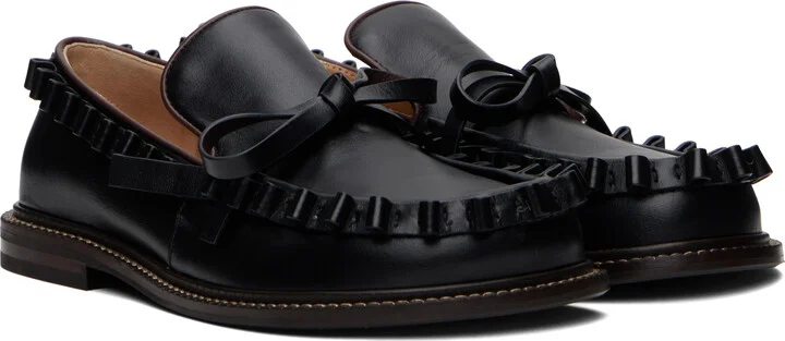 JW Anderson Black Ruffle Leather Slip-on Loafers - Image 4