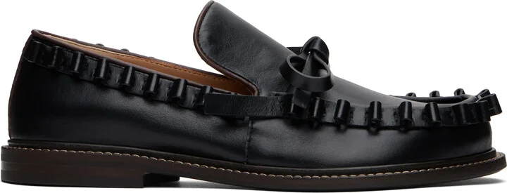 JW Anderson Black Ruffle Leather Slip-on Loafers