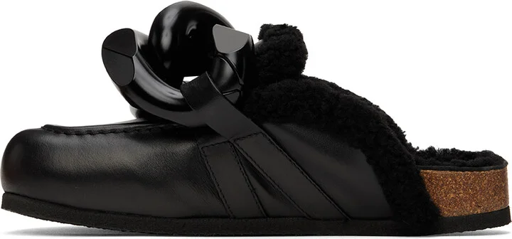 JW Anderson Black Shearling Chain Loafers - Image 3
