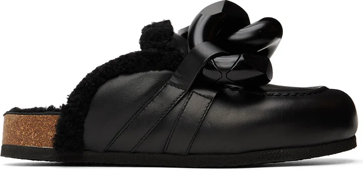 JW Anderson Black Shearling Chain Loafers