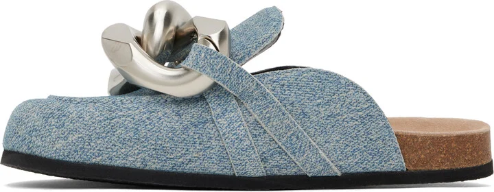 JW Anderson Blue Chain Loafer Suede Mules - Image 3
