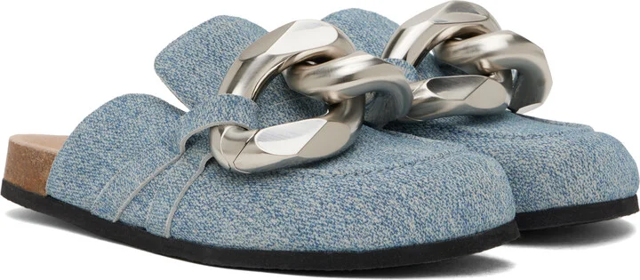 JW Anderson Blue Chain Loafer Suede Mules - Image 4