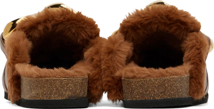 JW Anderson Brown Faux-Fur Chain Slides - Image 2