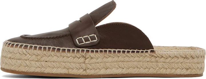 JW Anderson Brown Leather Loafer Mule Espadrilles - Image 3
