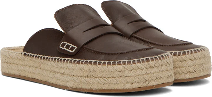 JW Anderson Brown Leather Loafer Mule Espadrilles - Image 4