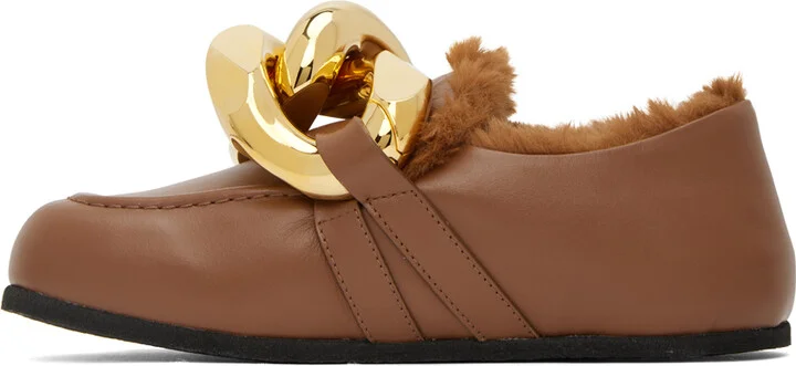 JW Anderson Brown Shearling Chain Loafers - Image 3