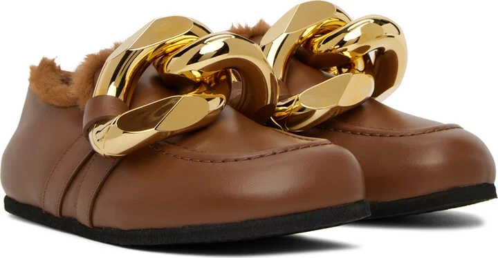 JW Anderson Brown Shearling Chain Loafers - Image 4