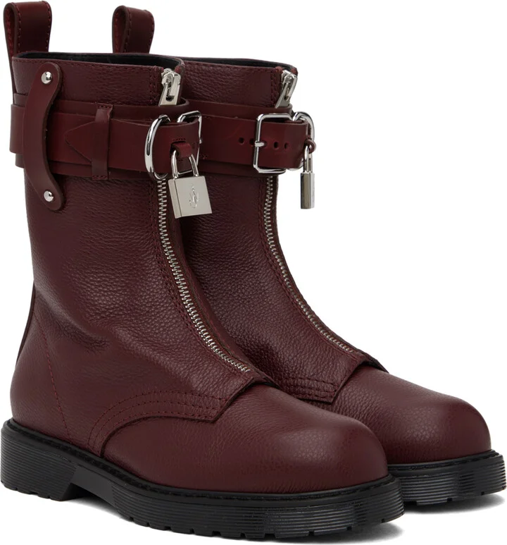 JW Anderson Burgundy Punk Boots - Image 4