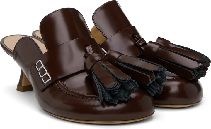 JW Anderson Burgundy Tassel Leather Mules - Image 4