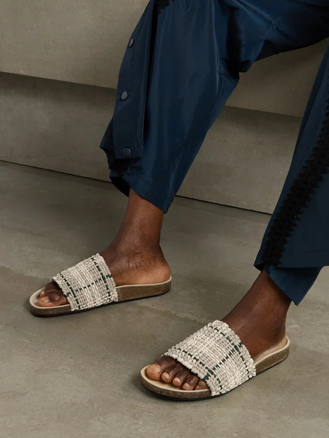 JW Anderson - Checked Waxed-cotton Slides - Off-white - Image 2