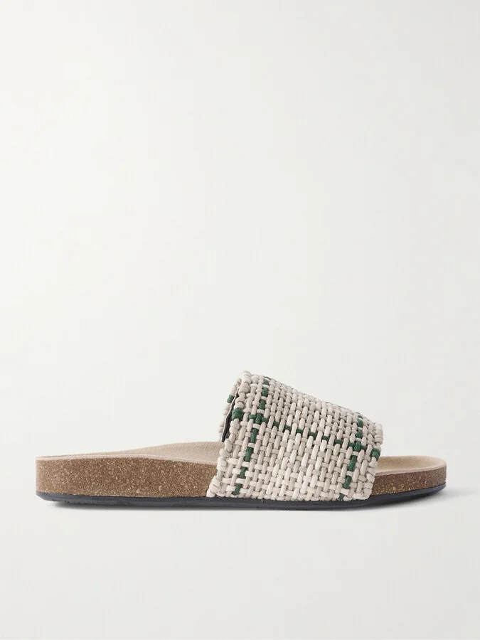 JW Anderson - Checked Waxed-cotton Slides - Off-white