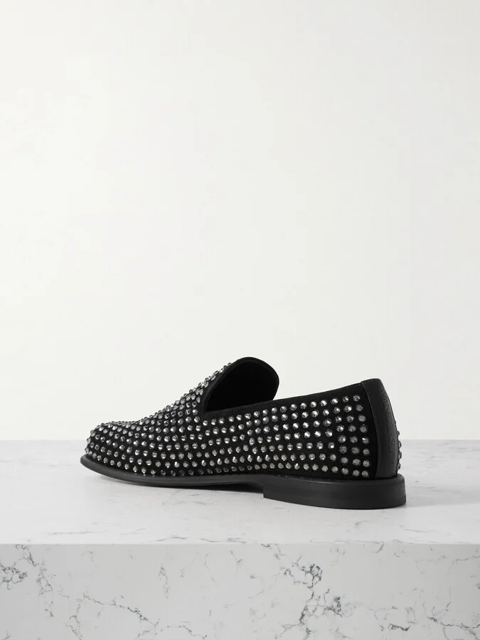 JW Anderson - Crystal-embellished Suede Loafers - Black - Image 3