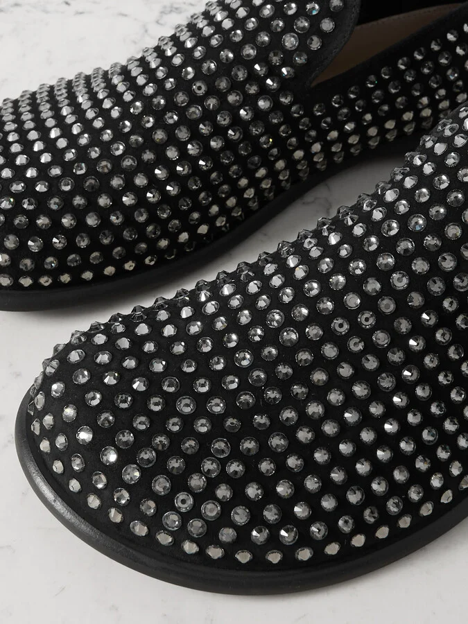 JW Anderson - Crystal-embellished Suede Loafers - Black - Image 4