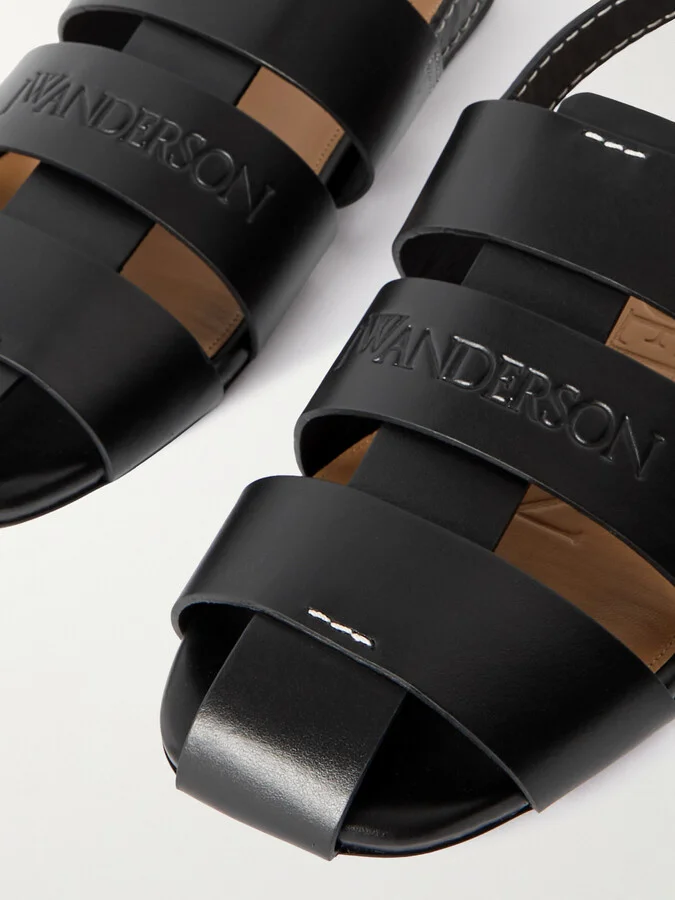 JW Anderson - Fisherman Embossed Leather Sandals - Black - Image 4