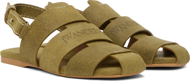 JW Anderson Green Suede Fisherman Sandals - Image 4