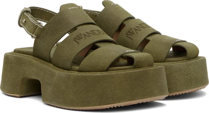 JW Anderson Green Suede Platform Fisherman Sandals - Image 4