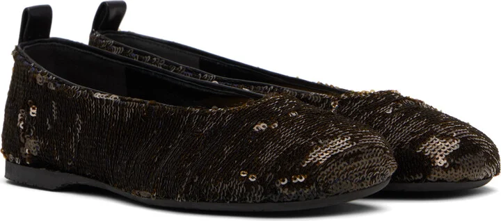 JW Anderson Gunmetal All-Over Sequin Ballerina Flats - Image 4