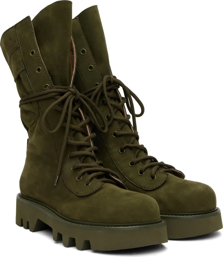JW Anderson Khaki Combat Leather Boots - Image 4