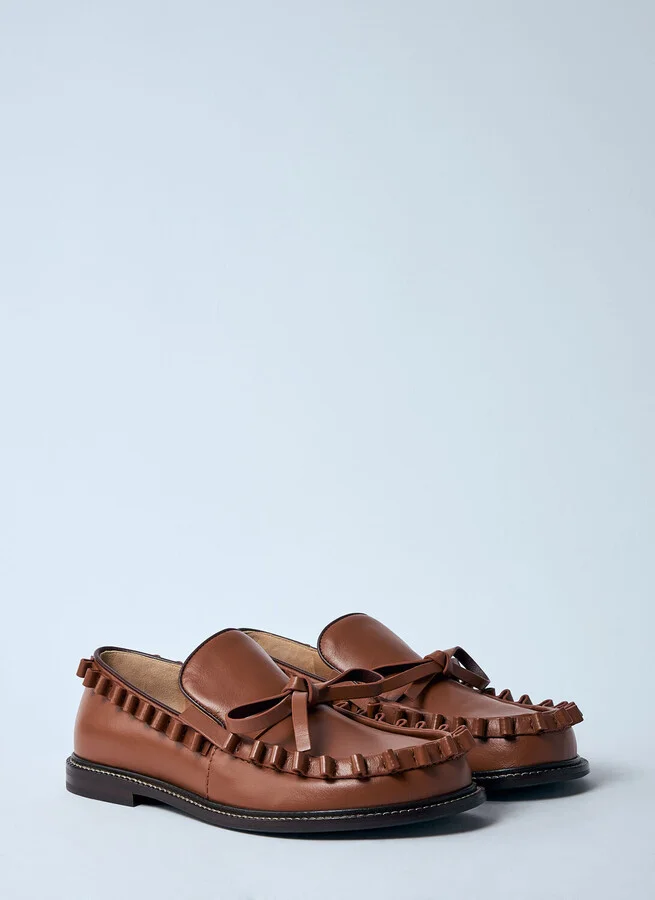 JW Anderson Leather Ruffle Loafers - Woman Loafers Brown Eu - 37 - Image 2