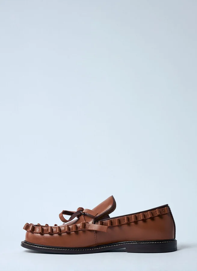 JW Anderson Leather Ruffle Loafers - Woman Loafers Brown Eu - 37 - Image 4