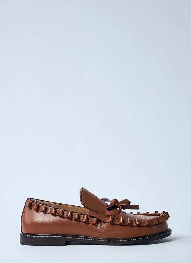 JW Anderson Leather Ruffle Loafers - Woman Loafers Brown Eu - 37