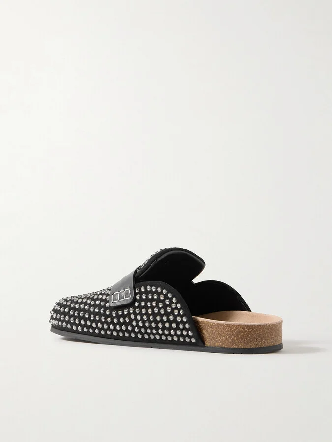 JW Anderson - Leather-trimmed Crystal-embellished Suede Mules - Black - Image 3